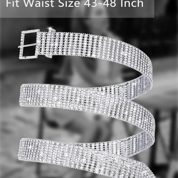 Women Rhinestone Belt 2pcs Wide Crystal Diamond Shiny Waist Accessory - Picture 2 of 7